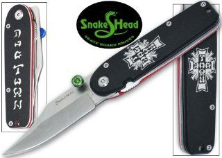 stock MC GN. 6 Inch Manual Snakehead Skateboard Knife (Mini Cross) Become the lord of Dogtown with the first ever skateboard knives! These knives are inspired by the 1970's skateboard explosion that launched Stacy Perralta and Tony Alva into superstard
