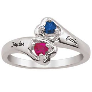 Couples Heart Shaped Birthstone Ring in 10K White or Yellow Gold (2