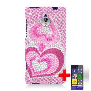 HTC 8XT (Sprint) 2 Piece Snap On Rhinestone/Diamond/Bling Case Cover, Pink/Silver Repeating Heart Design Cover + LCD Clear Screen Saver Protector: Cell Phones & Accessories