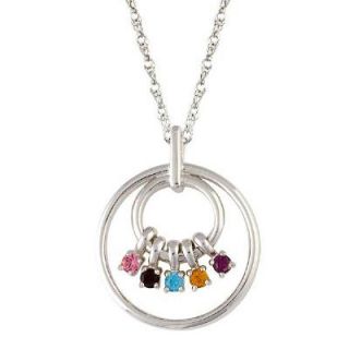 Personalized Double Circle Birthstone Pendant in Sterling Silver (1 5