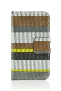 LiViTech(TM) Multi Color Striped Design Credit Card Wallet ID Holder for Apple iPhone 4 4S (Brown Gray) Cell Phones & Accessories