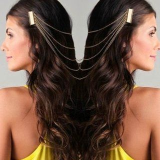 WIIPU ew Women Chic Hair Cuff Pin Head Band Chains 2 Combs Tassels Fringes Boho Punk(wiipu B444) (golden): Jewelry