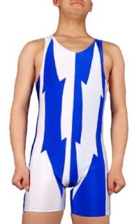 Blue and White Mens Wrestling Singlet, Made of Lycra Spandex (Large): Toys & Games