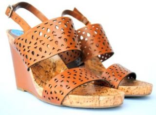 WOMENS BCBG GENERATION BRODEE Tan Vachetta Platform Wedge Sandal (8.5) Shoes