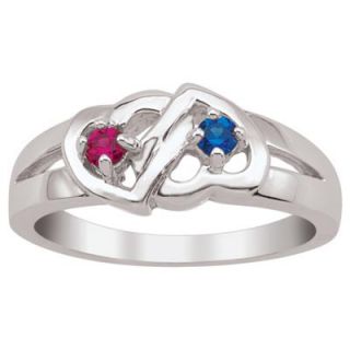 Couples Interlocking Hearts Birthstone Ring in Sterling Silver (2