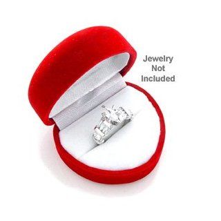 King Ice Red Heart Shaped Velvet Ring Jewelry Gift Box: Heart Ring Case: Jewelry