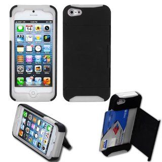 Apple iPhone 5 Hard Plastic Snap on Cover Black/Solid White Fusion Rubberized (Card Wallet/with Stand) AT&T, Cricket, Sprint, Verizon Plus A Free LCD Screen Protector (does NOT fit Apple iPhone or iPhone 3G/3GS or iPhone 4/4S) Cell Phones & Access
