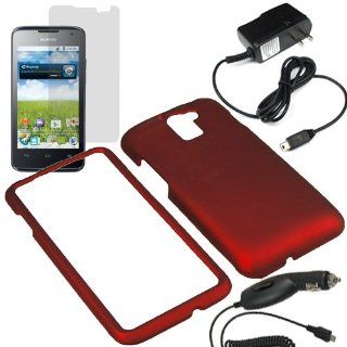 Eagle Hard Shield Shell Cover Snap On Case for MetroPCS Huawei Premia 4G LTE M931 + LCD + Car + Home Charger  Red: Cell Phones & Accessories