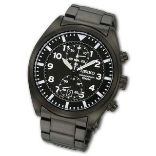 Mens Seiko Chronograph Black IP Stainless Steel Watch with Black Dial
