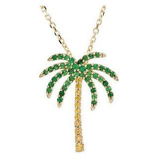 14k Yellow Gold Tsavorite Garnet and Yellow Sapphire Palm Tree Necklace, 16": Jewelry