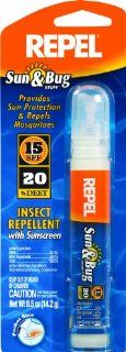 Repel 94097 Sun and Bug SPF 15 Sun Block/20 Percent Deet Insect Repellent, 0.475 Ounce Pen Size Pump Spray : Patio, Lawn & Garden