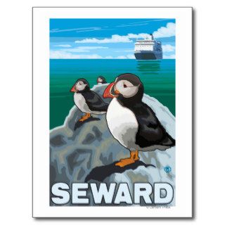 Puffins & Cruise Ship   Seward, Alaska Post Cards