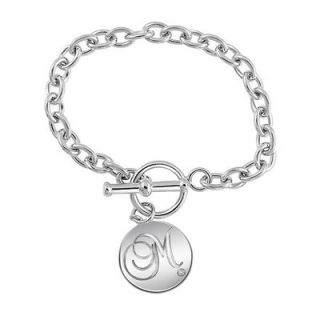 Diamond Accent Sterling Silver Initial Disc Toggle Bracelet (1 Initial
