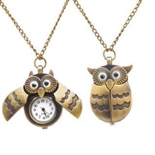 Art Deco Bronze Owl Clock/Watch Necklace By Kurtzy Jewelry