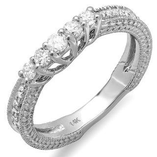 0.45 Carat (ctw) 14k White Gold Round Diamond Ladies Anniversary Wedding Band Guard Enhancer Ring 1/2 CT: Jewelry