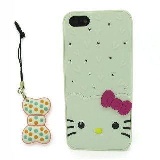 DD(TM) White Cartoon Cute Hello Kitty Hard Plastic Case Shell Protective Cover for Apple iPhone 4 4G 4S 4th Generation with 3D Silicone Bow knot Stylus Touch Pen: Cell Phones & Accessories