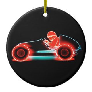 Neon Red Race Car Driver Christmas Ornament