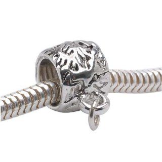 Silver Tone Embossed Floral Bead Charm Bail With Loop   Fits Pandora   8.7mm (1)