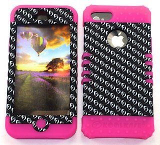 3 IN 1 HYBRID SILICONE COVER FOR APPLE IPHONE 5 HARD CASE SOFT HOT PINK RUBBER SKIN EYES ON BLACK MA TE485 KOOL KASE ROCKER CELL PHONE ACCESSORY EXCLUSIVE BY MANDMWIRELESS: Cell Phones & Accessories
