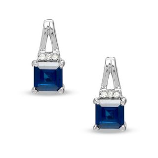 Square Lab Created Sapphire Birthstone Earrings in Sterling Silver