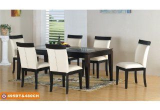 American Eagle Furniture 495DT & 480CH Espresso Finished Extendable Dining Table With Beige Leatherette Chairs Dining Set Home & Kitchen