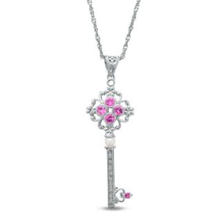 Lab Created Pink Sapphire, Diamond and Cultured Freshwater Pearl Key