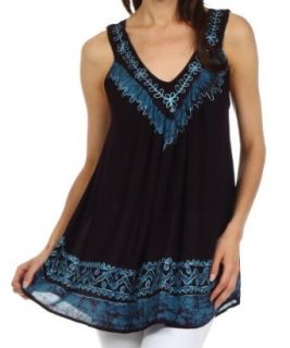 Sakkas 497 Paradise Embroidered Relaxed Fit Blouse   Black / Blue   One Size at  Womens Clothing store