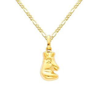 14K Yellow Gold Boxing Glove Charm Pendant with Yellow Gold 1.6mm Figaro Chain Necklace with Spring Clasp   Pendant Necklace Combination (Different Chain Lengths Available) The World Jewelry Center Jewelry