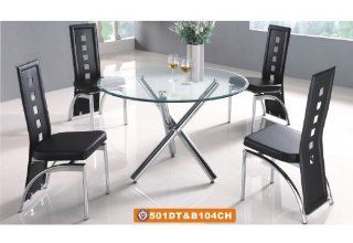 American Eagle Furniture 501DT & B104CH 45" Round Clear Glass Table With Black Leatherette Chairs Dining Set: Home & Kitchen