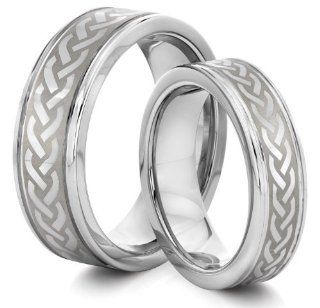 His & Her's 8MM/6MM Tungsten Carbide Silver Celtic Knot Wedding Band Ring Set w/ Laser Engraved Celtic Design (Available Sizes 4 14 Including Half Sizes) Jewelry
