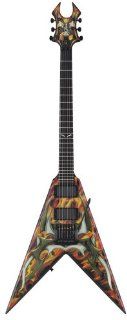 B.C. Rich Kerry King V Generation 2 Guitar, Two Toned Tribal Design over Fire Musical Instruments