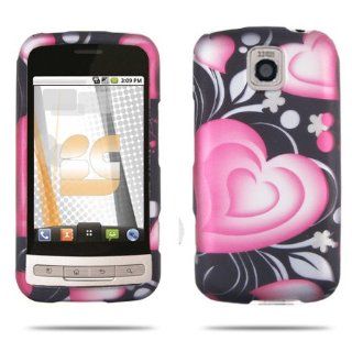 Premium   LG Optimus M MS690 3D Lovely Heart Rubber Design Protective Case (Carrier Metro PCS)   Faceplate   Case   Snap On   Perfect Fit Guaranteed Cell Phones & Accessories