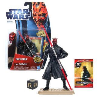 Hasbro Year 2012 Star Wars Movie Heroes Galactic Battle Game Series 4 Inch Tall Action Figure   MH15 DARTH MAUL with Double Bladed Red Lightsaber, Battle Game Card, Die and Figure Display Base: Toys & Games