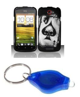 Black Ace of Spades Poker Skull Design Hard Case + ATOM LED Keychain Light for HTC One S (T Mobile): Cell Phones & Accessories