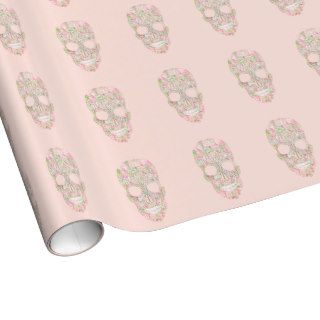 Girly Pink Floral Paisley Sugar Skull Sketch Wrapping Paper