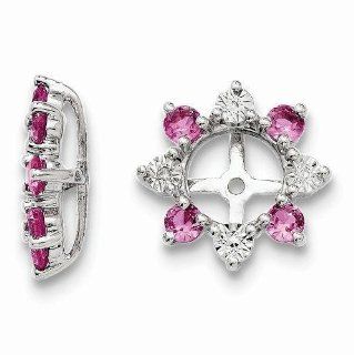 Sterling Silver Created Pink Sapphire Diamond Earring Jackets QJ115OCT: Jewelry