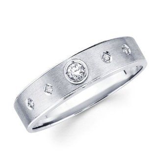 Mens Diamond Wedding Band 14k White Gold Anniversary Ring (1/10 Carat): Jewel Tie: Jewelry