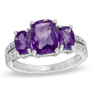 Cushion Cut Amethyst and Diamond Accent Ring in 10K White Gold   Zales