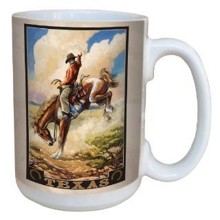 Tree Free Greetings lm43314 Vintage Texas Bucking Bronco by Paul A. Lanquist Ceramic Mug with Full Sized Handle, 15 Ounce, Multicolored: Kitchen & Dining