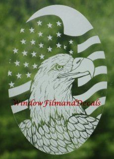 Flag & Eagle Vertical Etched Window Decal Vinyl Glass Cling   15" x 23"   Window Treatment Vertical Blinds