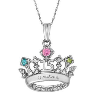 Sterling Silver Quinceanera Tiara Birthstone Pendant by ArtCarved® (3