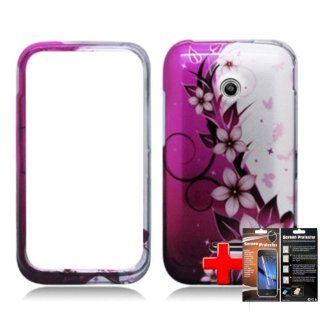 Huawei Inspira H867G / Glory H868c (StraightTalk) 2 Piece Snap On Glossy Hard Plastic Image Case Cover, White Flowers Black Vines Silver/Pink Cover + LCD Clear Screen Saver Protector: Cell Phones & Accessories