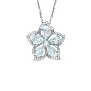 Aquamarine and White Topaz Flower Pendant in Sterling Silver   Zales
