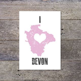 ‘i love devon’ map print by paperpaper
