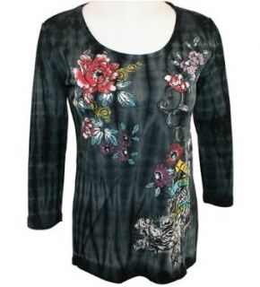 Vanilla Sugar "Kayla", Boat Neck, Tie Dyed Top with Floral Accents,   (Small) at  Womens Clothing store: Blouses
