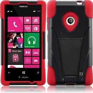 For Nokia Lumia 521 T Stand Impact Kickstand Hybrid Double Layer Fusion Cover Case Black/Red Cell Phones & Accessories
