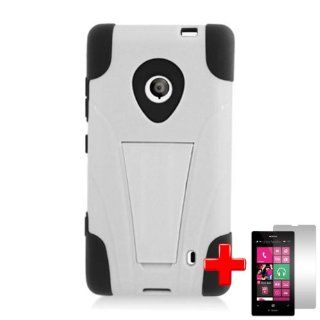 Nokia Lumia 521 (T Mobile) 2 Piece Soft Silicon Skin Hard Plastic Kickstand Shell Case Cover, White/Black + LCD Clear Screen Saver Protector: Cell Phones & Accessories