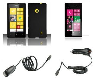 Nokia 521 / 520   Premium Accessory Kit   Black Hard Shell Case + ATOM LED Keychain Light + Screen Protector + Wall Charger + Car Charger: Cell Phones & Accessories