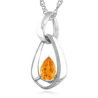 Pear Shaped Citrine and 1/7 CT. T.W. Diamond Double Drop Pendant in