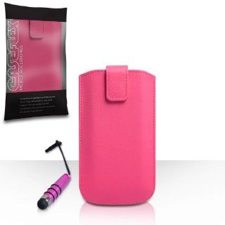 Nokia Lumia 525 Case Hot Pink PU Leather Caseflex Auto Return Pull Tab Pouch Cover With Mini Stylus Pen: Cell Phones & Accessories